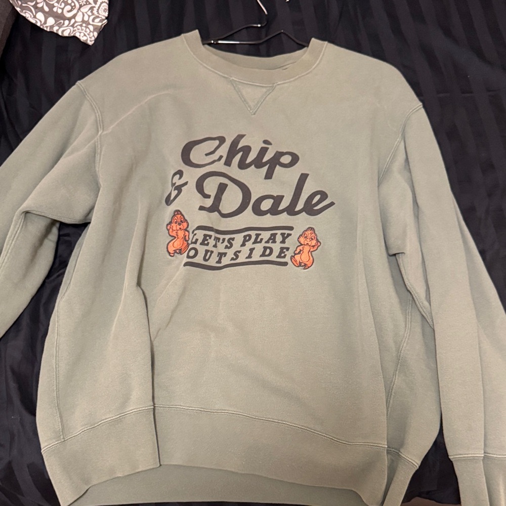 Unique Vintage Sage Green Chip & Dale Men's Crewneck Sweater